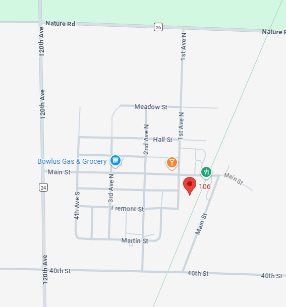 Map of Bowlus showing location of community center