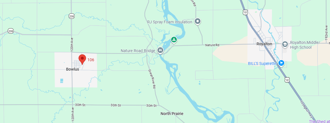Map showing location of Bowlus from Royalton
